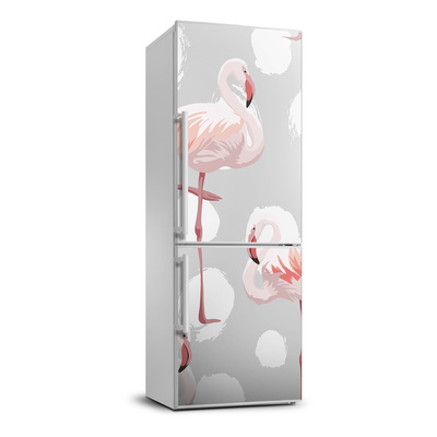 Autocolant pe frigider Flamingos și puncte