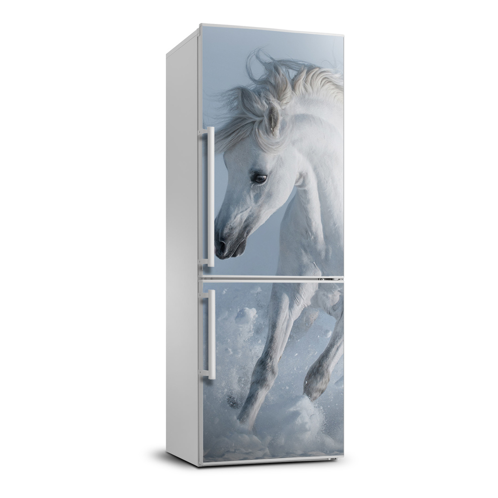 Autocolant pe frigider cal alb