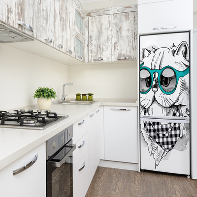 Autocolant frigider acasă Cat cu ochelari