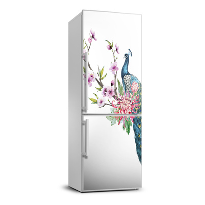 Autocolant pe frigider Peacock și flori XL