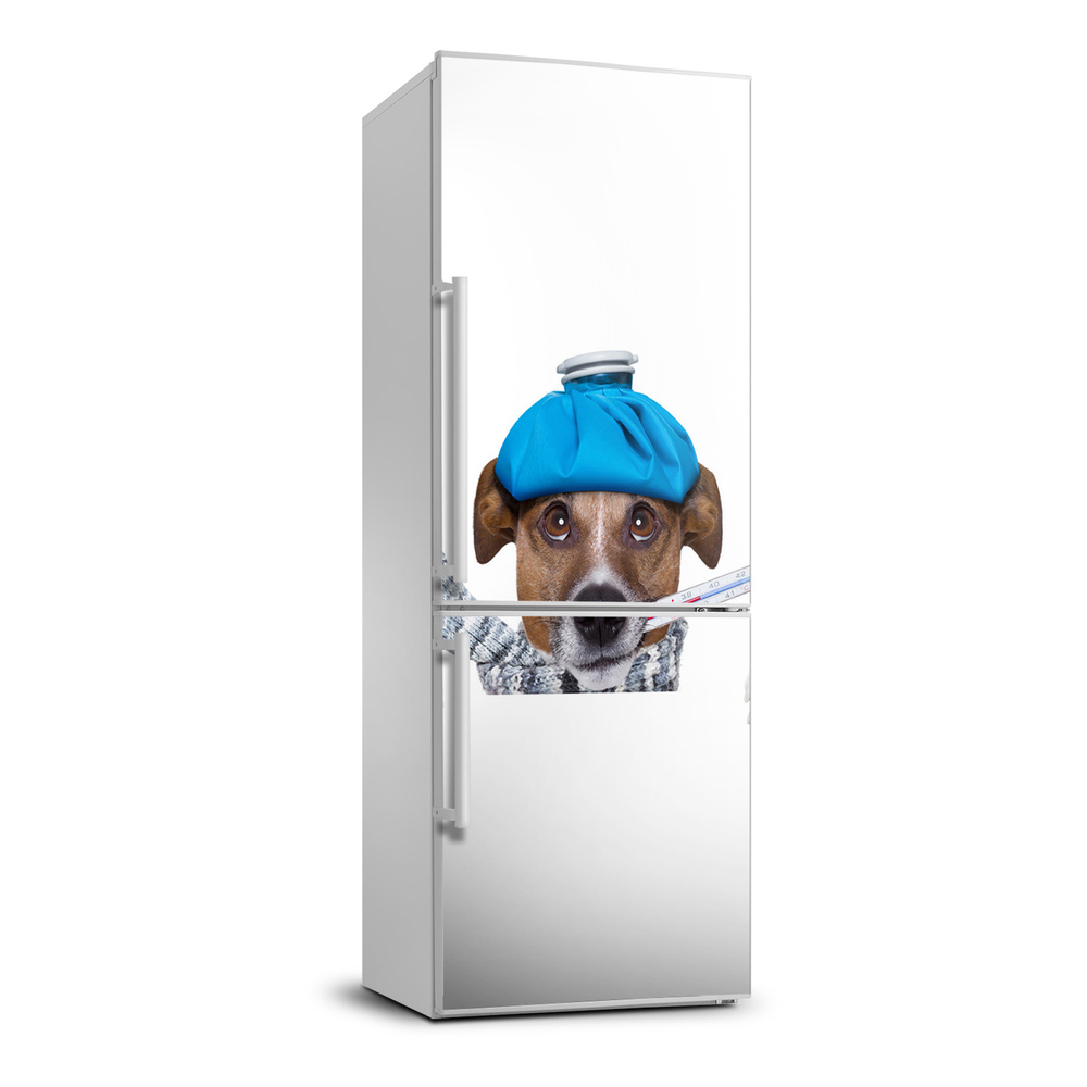 Autocolant pe frigider câine bolnav