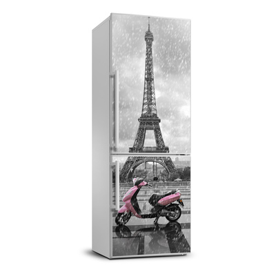 Autocolant pe frigider Turnul Eiffel scuter