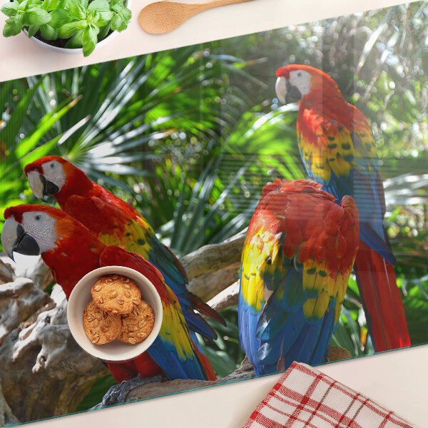 Tocător din sticlă Papagali într-un cadru tropical