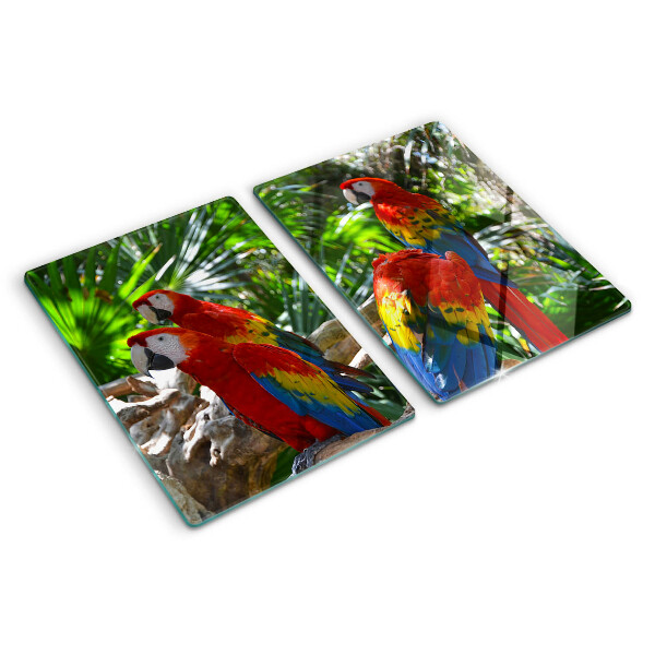 Tocător din sticlă Papagali într-un cadru tropical