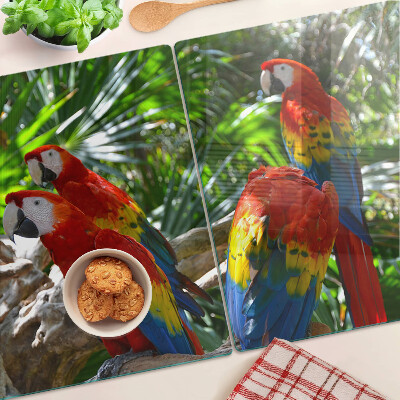 Tocător din sticlă Papagali într-un cadru tropical