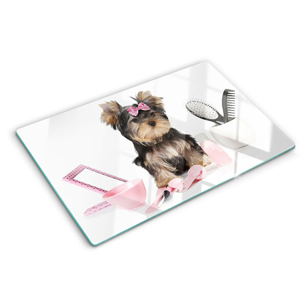 Tocător sticlă Yorkshire Terrier cu accesorii de îngrijire