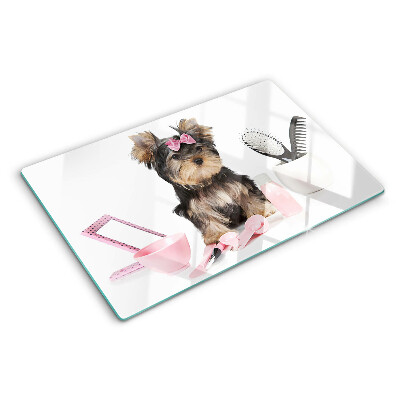 Tocător sticlă Yorkshire Terrier cu accesorii de îngrijire