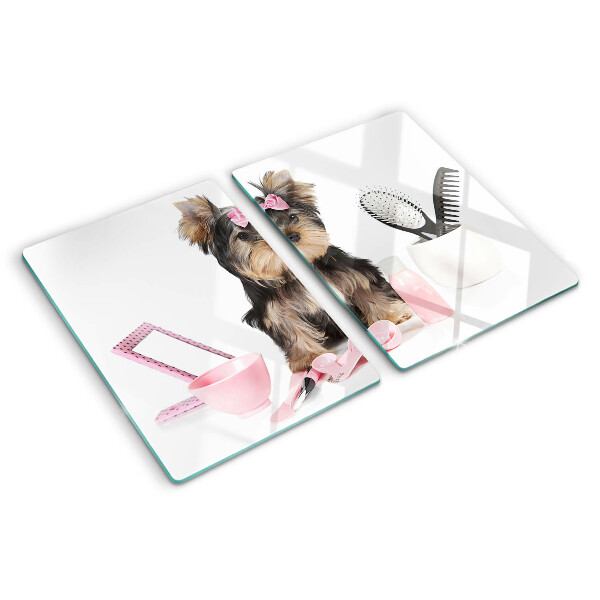 Tocător sticlă Yorkshire Terrier cu accesorii de îngrijire
