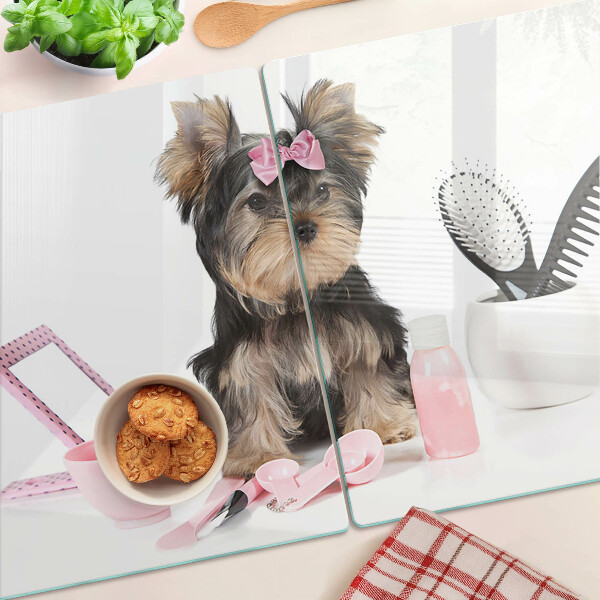Tocător sticlă Yorkshire Terrier cu accesorii de îngrijire