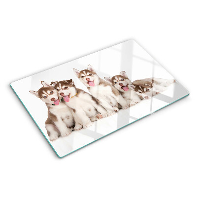 Tocător din sticlă Căței husky