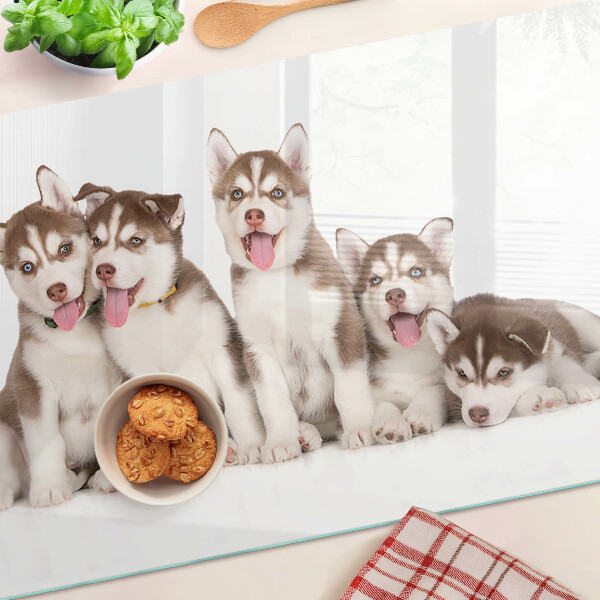 Tocător din sticlă Căței husky