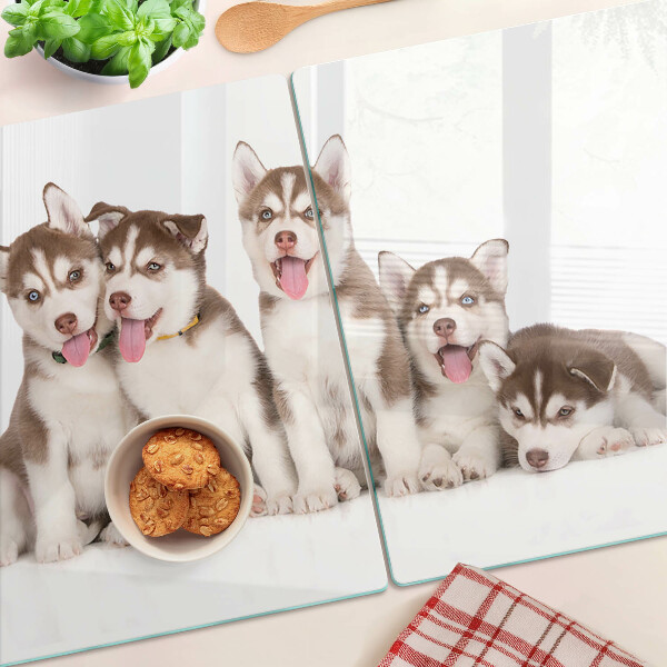 Tocător din sticlă Căței husky