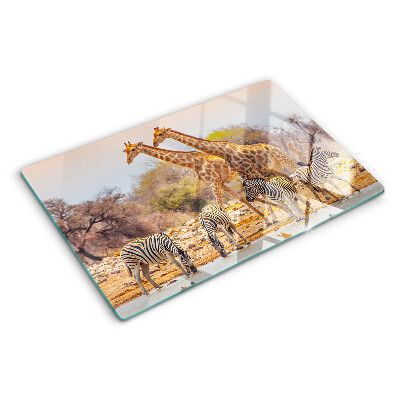 Tocător din sticlă Zebră și girafă în habitatul lor natural