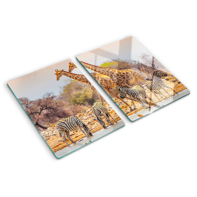 Tocător din sticlă Zebră și girafă în habitatul lor natural