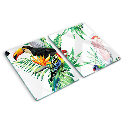 Tocător sticlă Păsări tropicale și frunze