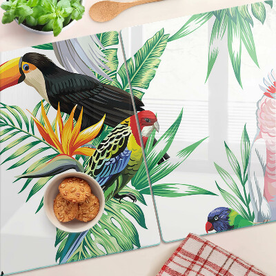 Tocător sticlă Păsări tropicale și frunze