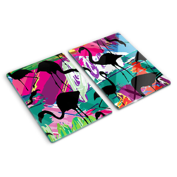 Tocător sticlă Flamingo pe un fundal colorat