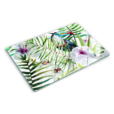 Tocător din sticlă Motiv tropical cu păsări și plante