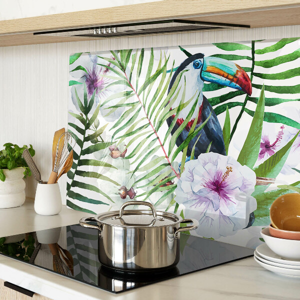 Tocător din sticlă Motiv tropical cu păsări și plante