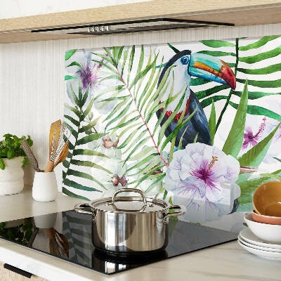 Tocător din sticlă Motiv tropical cu păsări și plante