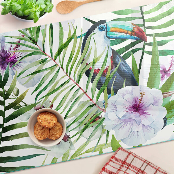 Tocător din sticlă Motiv tropical cu păsări și plante