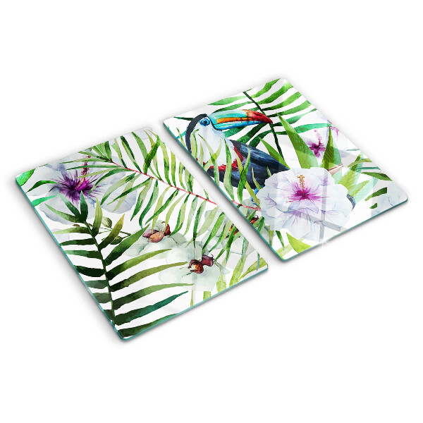 Tocător din sticlă Motiv tropical cu păsări și plante