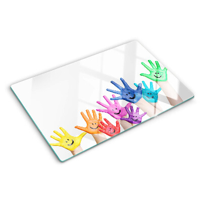 Tocător din sticlă Mâini zâmbitoare colorate