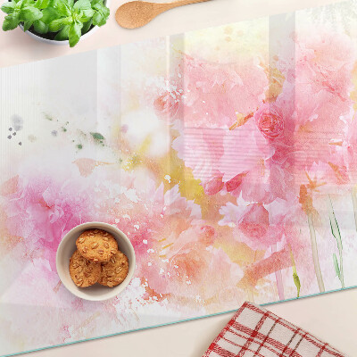 Tocător sticlă Acuarele florale în culori pastelate