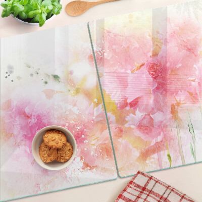 Tocător sticlă Acuarele florale în culori pastelate