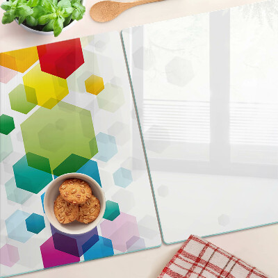 Tocător din sticlă Hexagone colorate pe fundal