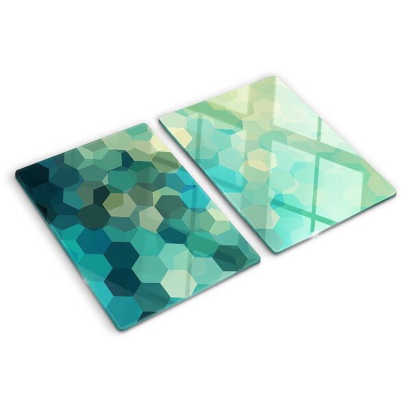 Tocător sticlă Hexagone geometrice în nuanțe de albastru