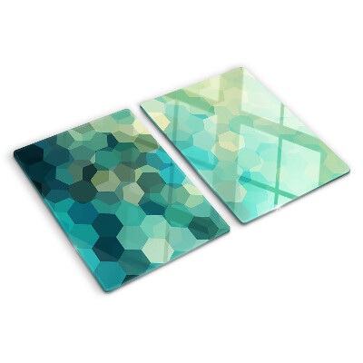 Tocător sticlă Hexagone geometrice în nuanțe de albastru