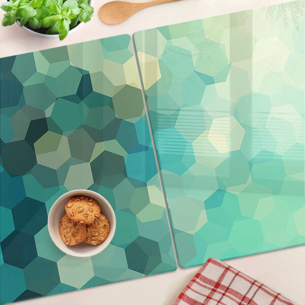 Tocător sticlă Hexagone geometrice în nuanțe de albastru