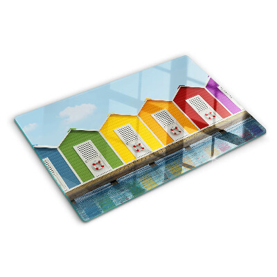 Tocător din sticlă Case colorate pe malul mării