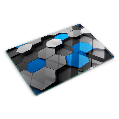 Tocător din sticlă Modele hexagonale în nuanțe albastru-gri