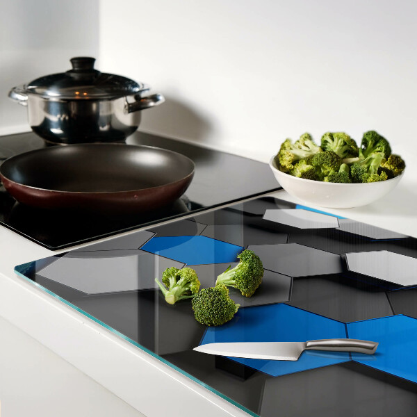 Tocător din sticlă Modele hexagonale în nuanțe albastru-gri