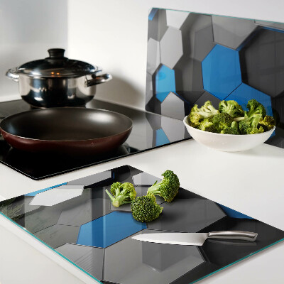 Tocător din sticlă Modele hexagonale în nuanțe albastru-gri