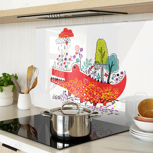 Tocător din sticlă Crocodil într-un decor colorat
