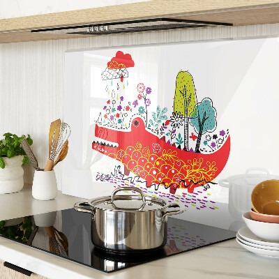 Tocător din sticlă Crocodil într-un decor colorat