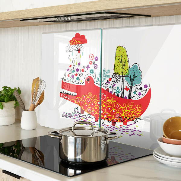 Tocător din sticlă Crocodil într-un decor colorat