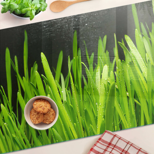 Tocător din sticlă Iarbă verde cu picături de apă