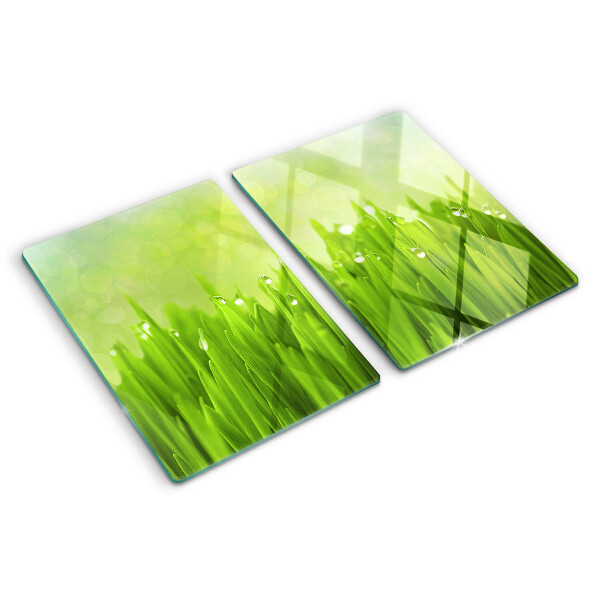 Tocător sticlă Iarbă verde cu picături de apă