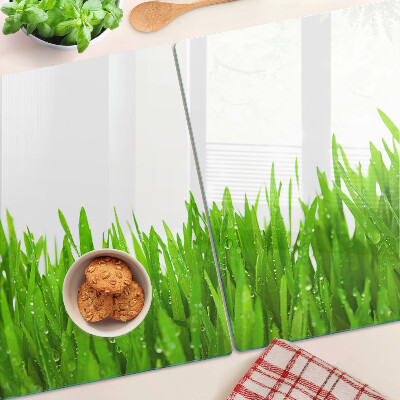 Tocător sticlă Iarbă verde cu picături de apă