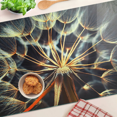 Tocător din sticlă Păpădii în macrofotografie