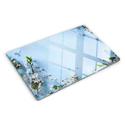 Tocător din sticlă Model floral pe fundal albastru