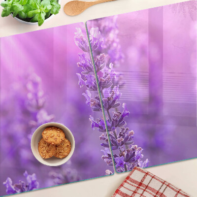 Tocător de bucătărie Flori de lavandă pe un fundal violet