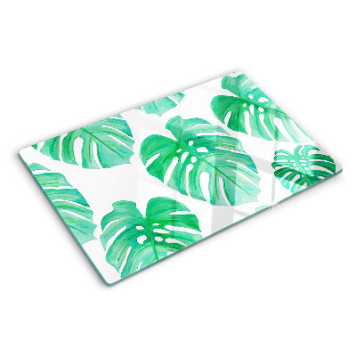 Tocător din sticlă Frunze de Monstera pe fundal alb
