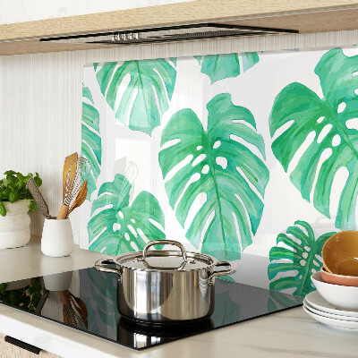 Tocător din sticlă Frunze de Monstera pe fundal alb