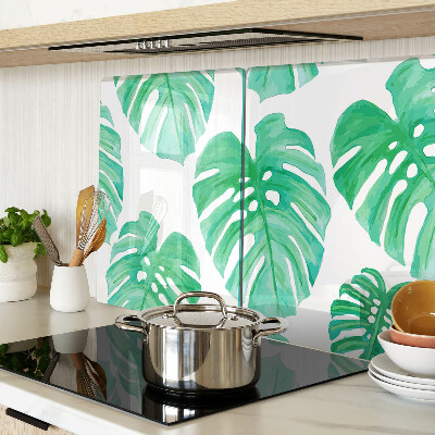 Tocător din sticlă Frunze de Monstera pe fundal alb
