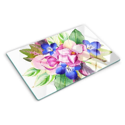 Tocător sticlă Model floral cu flori roz și albastre